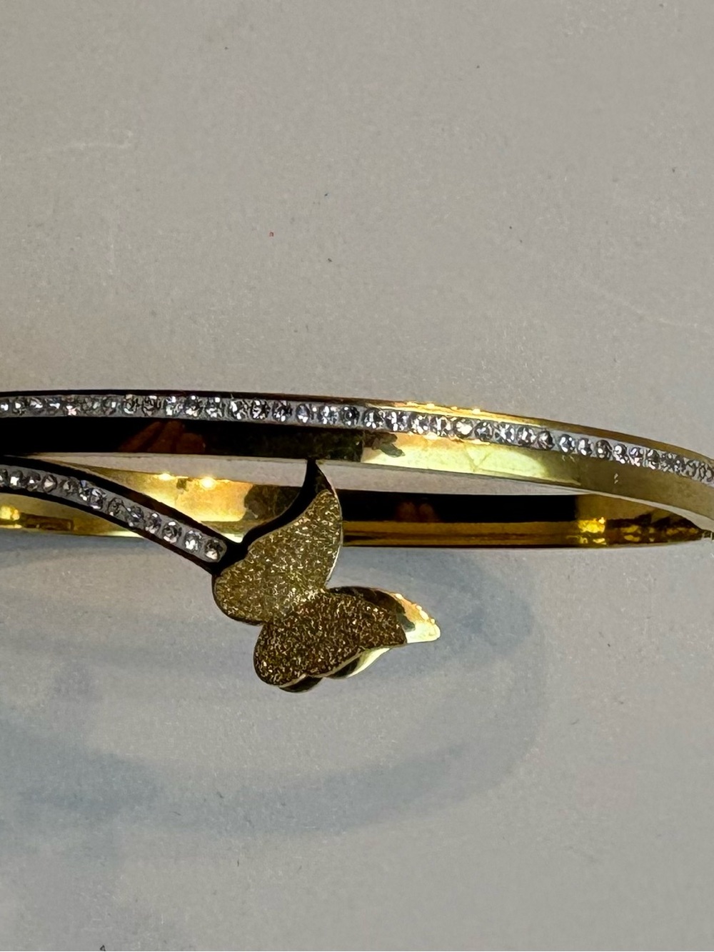 Gold Butterfly Bangle Bracelet with Crystal Accents